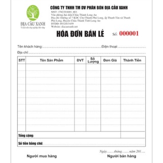 In hoá đơn bán lẻ 1 liên, 2 liên, 3 liên, A4, A5