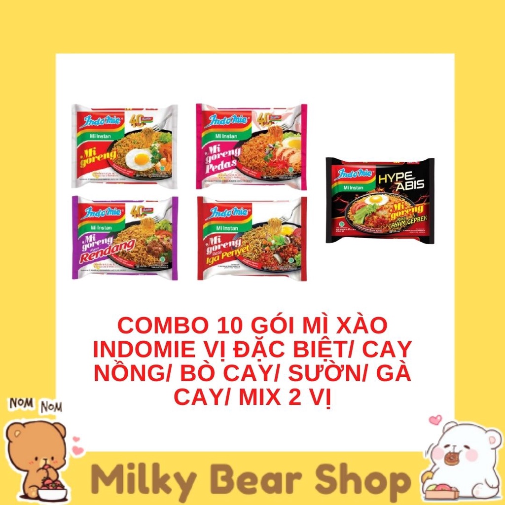 [COMBO 10 GÓI] MÌ XÀO KHÔ INDOMIE ĐẶC BIỆT/BÒ CAY/CAY NỒNG/SUON/MIX VI