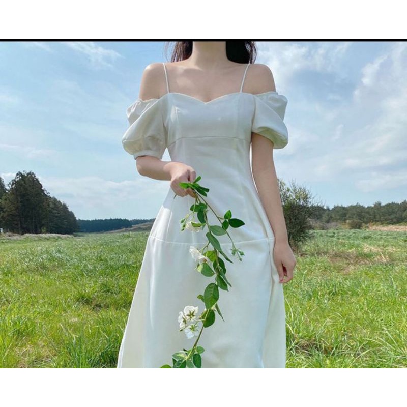 VÁY TRẮNG xoè vai 2 dây mặc 2 kiểu