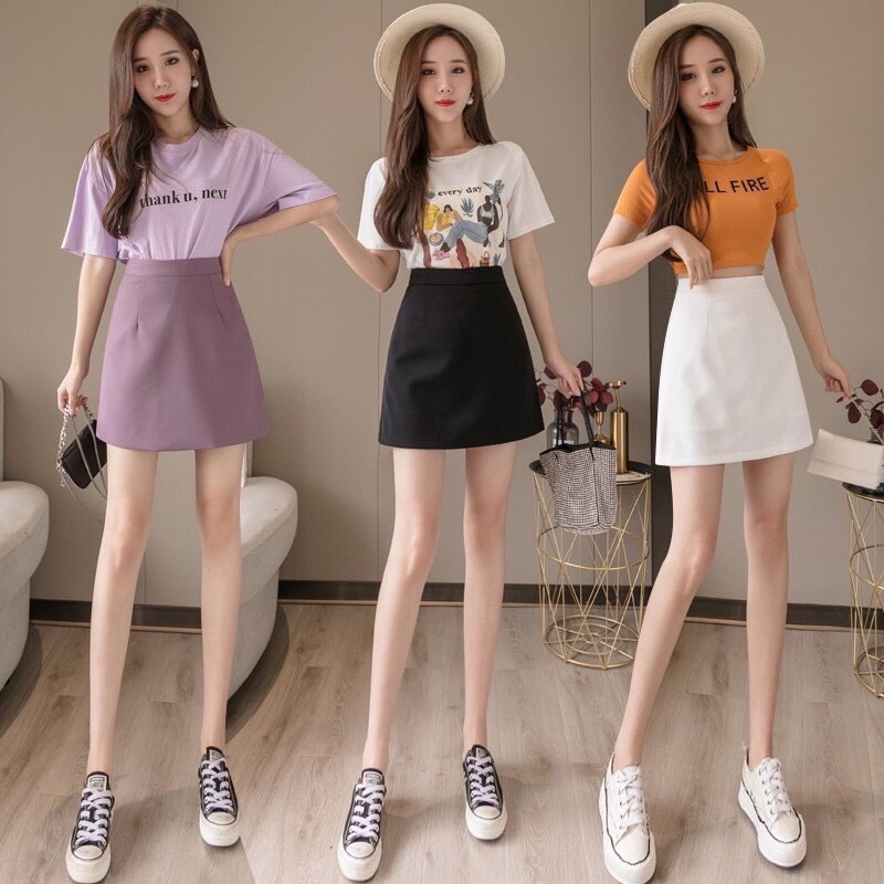 Chân váy Lưng Cao Hàn Quốc Ngắn Chữ A Cao Cấp Ulzzang Ôm Body Đẹp Công Sở 3 Màu Trắng Đen Tím SANMAY CV002