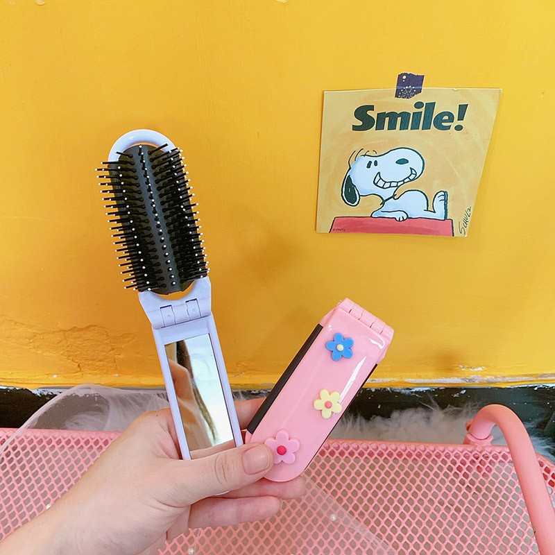 (Hàng Mới Về) Lược Chải Tóc Thiết Kế Hoạt Hình Dễ Thương Có Gương Tiện Dụng
