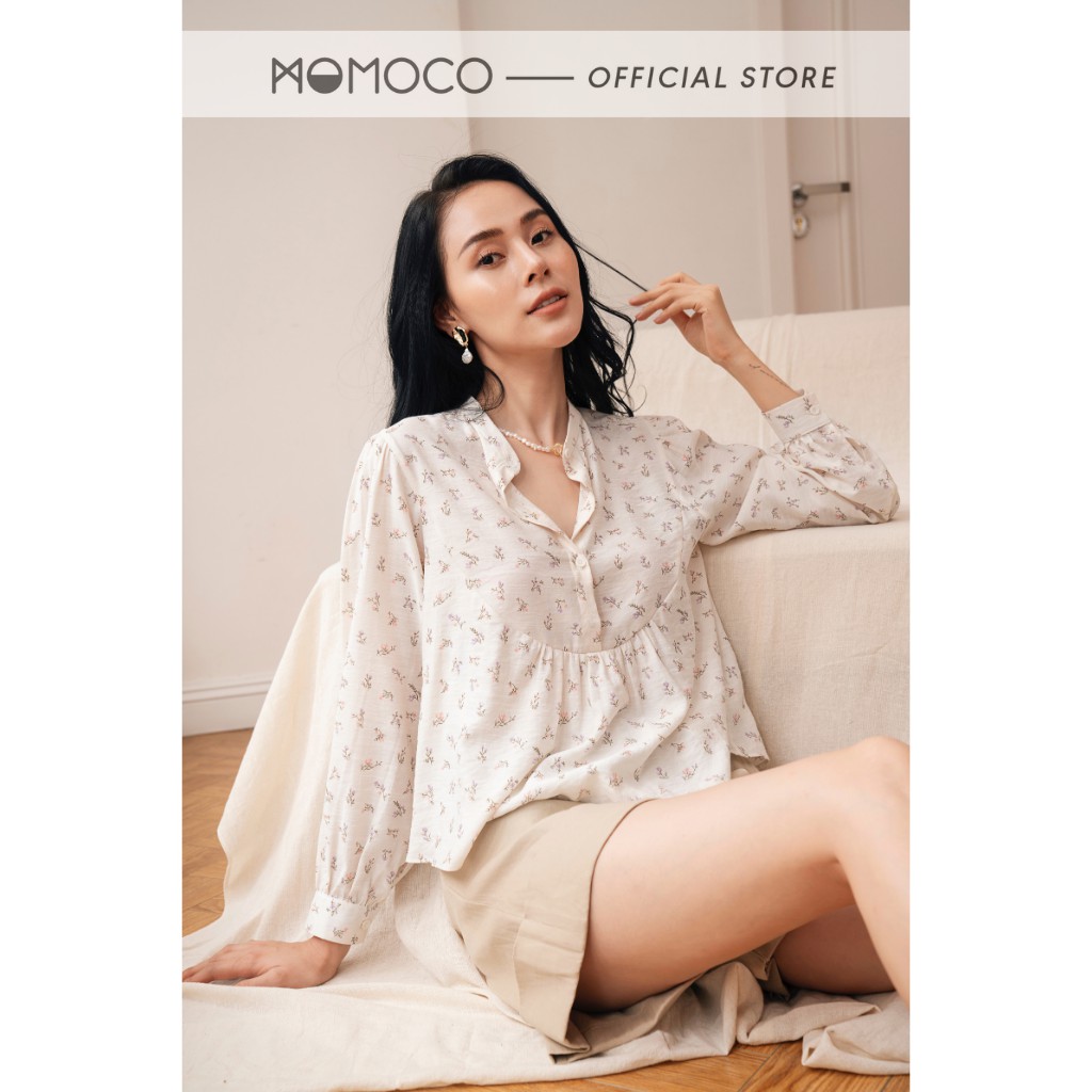 [Mã FAMALLT5 giảm 15% đơn 150k] Áo Blouse Cổ Tròn Tùng Nấm MOMOCO Dáng Croptop Tay Dài M2796