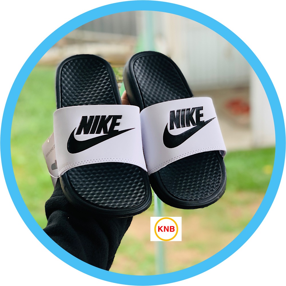 Dép nike nam nữ, dép quai ngang nam nữ unisex nike benassi cartoon ❤️FREESHIP + Hộp❤️ màu đen quai trắng