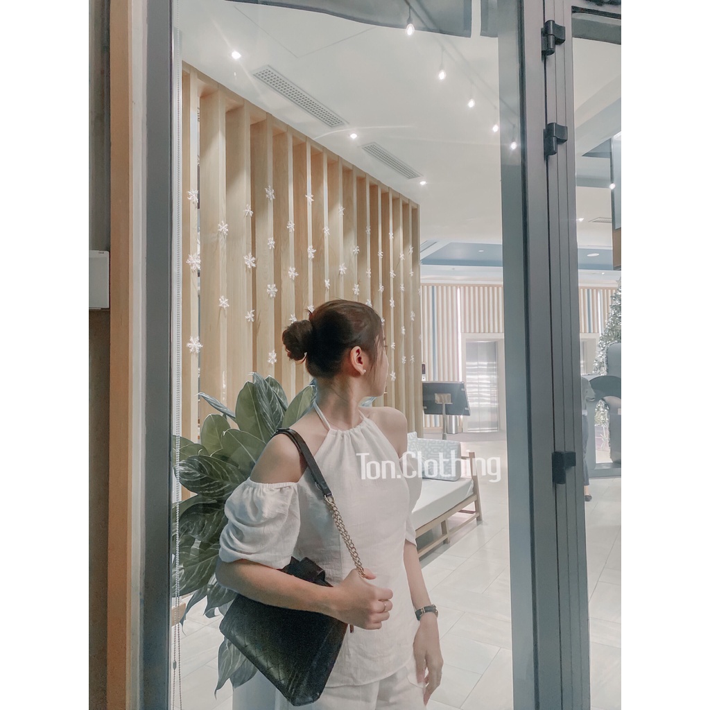Áo Kiểu Cổ Yếm Ton.Clothing thiết kế cột nơ sau sang trọng, chất linen xô cao cấp bảng màu tinh tế AOK018 | BigBuy360 - bigbuy360.vn