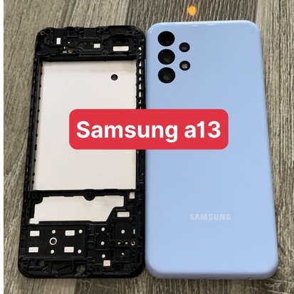 bộ vỏ samsung A13 / 4g ( sườn, lưng, kính cam, nút bấn ) zin