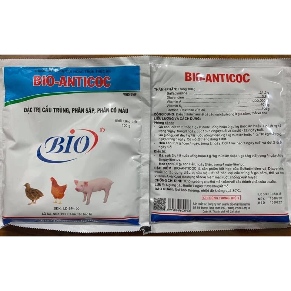 [ ĐT]  Bio Anticoc 100g phòng cầu trùng, xuất huyết trên gà, vịt, heo thỏ