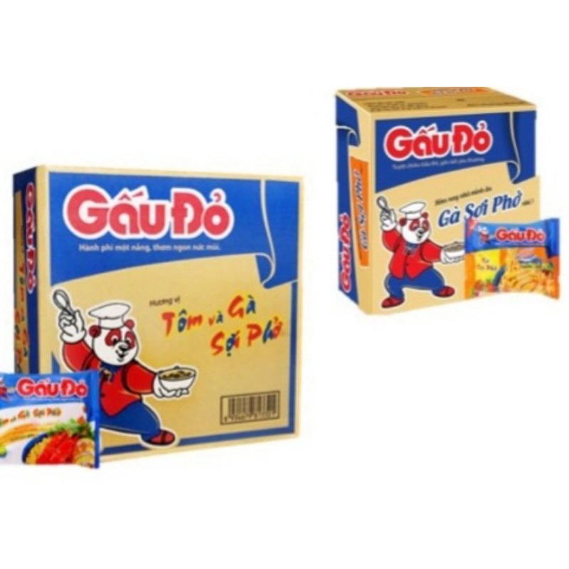 Thùng mì tôm Gấu Đỏ tôm và gà sợi phở, gà sợi phở 30 gói