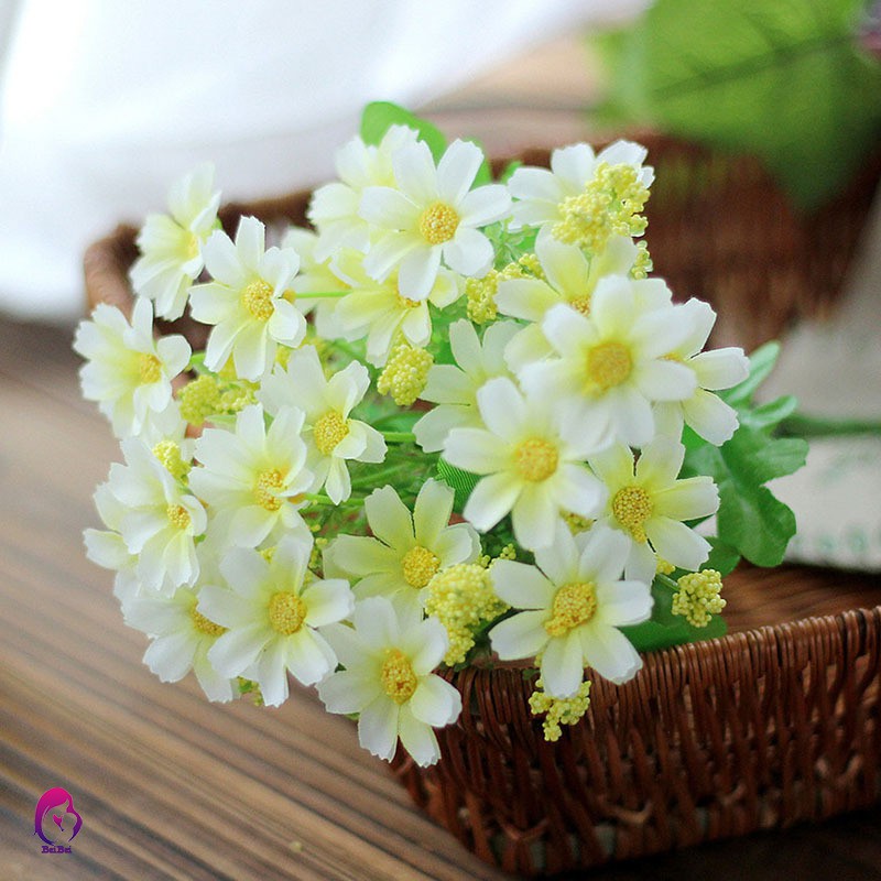 Hoa giả 7 cành 28 hoa bằng lụa để bàn trang trí tiện dụng nhiều màu lựa chọn