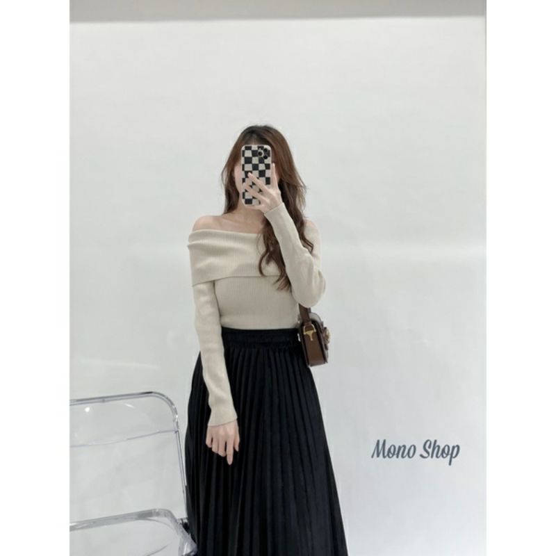 Áo bẹt vai len gân tay dài siêu hot