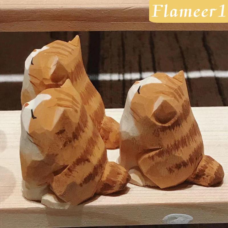 Mô Hình Chú Mèo Bằng Gỗ Màu Cam Dùng Trang Trí Nhà Cửa [Flameameer1]