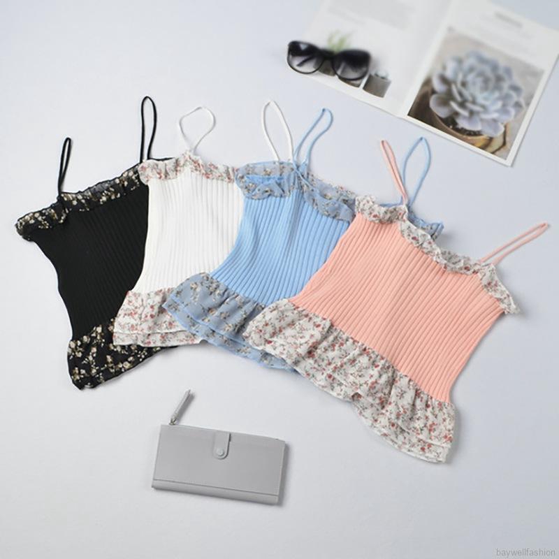 [Baywellfashion]Floral Stitching Knitted Sweater Bottoming Small Camisole | BigBuy360 - bigbuy360.vn
