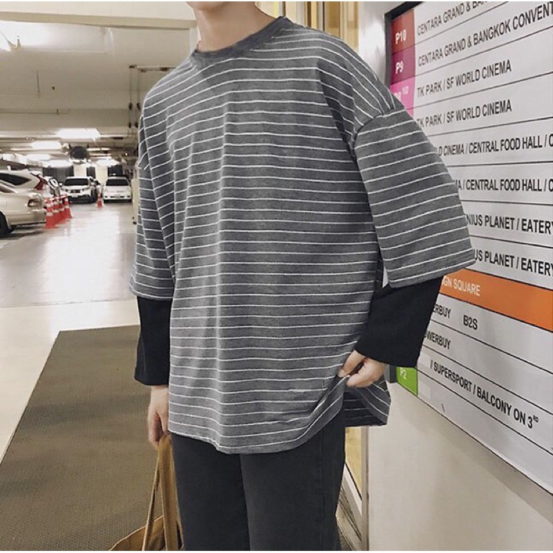 [ Có Ảnh Thật ] áo thun tay dài form rộng unisex - sweater sọc nhí 2 ống tay