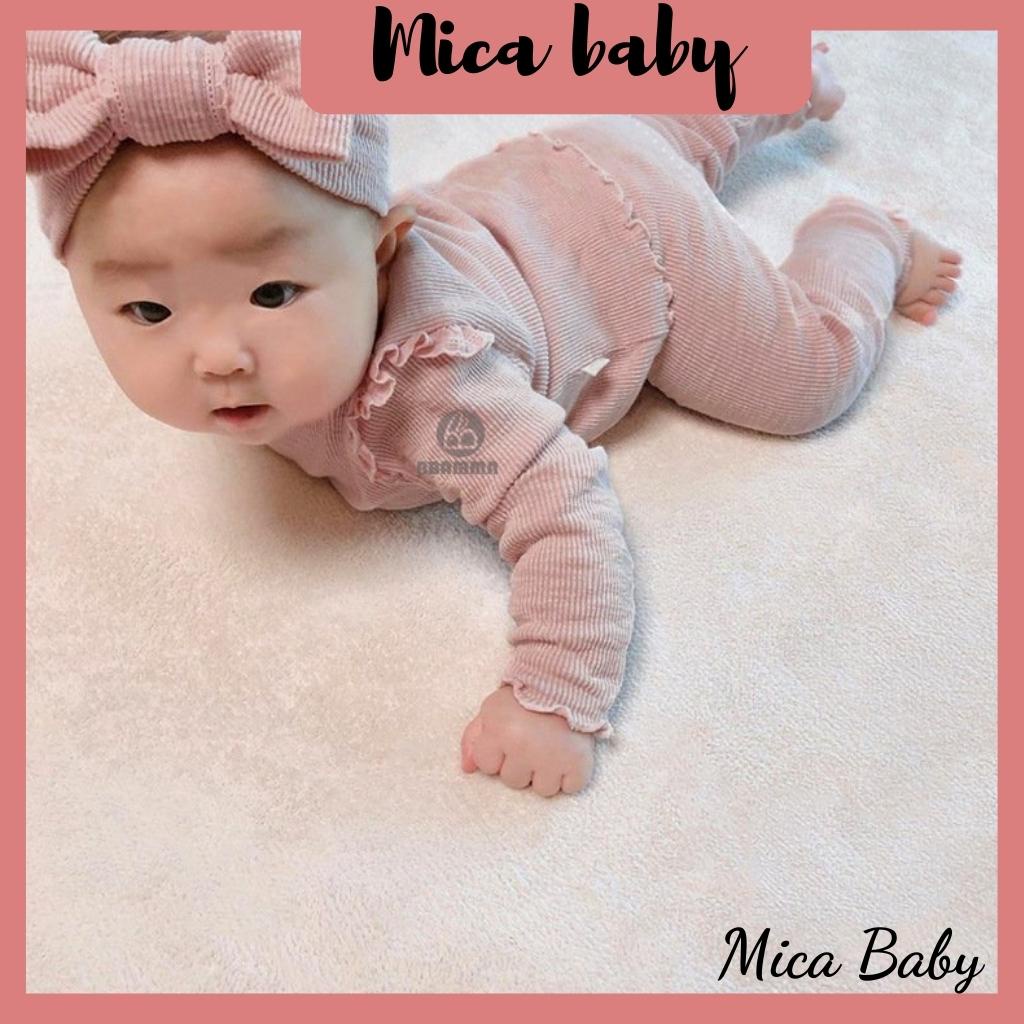 Bộ quần áo kèm turban nơ cao cấp chất cotton Bbamma cho bé gái Mica baby QA10