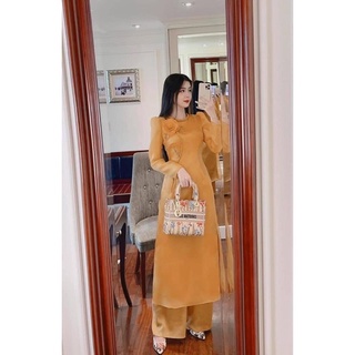 Áo dài tơ organza vàng đồng