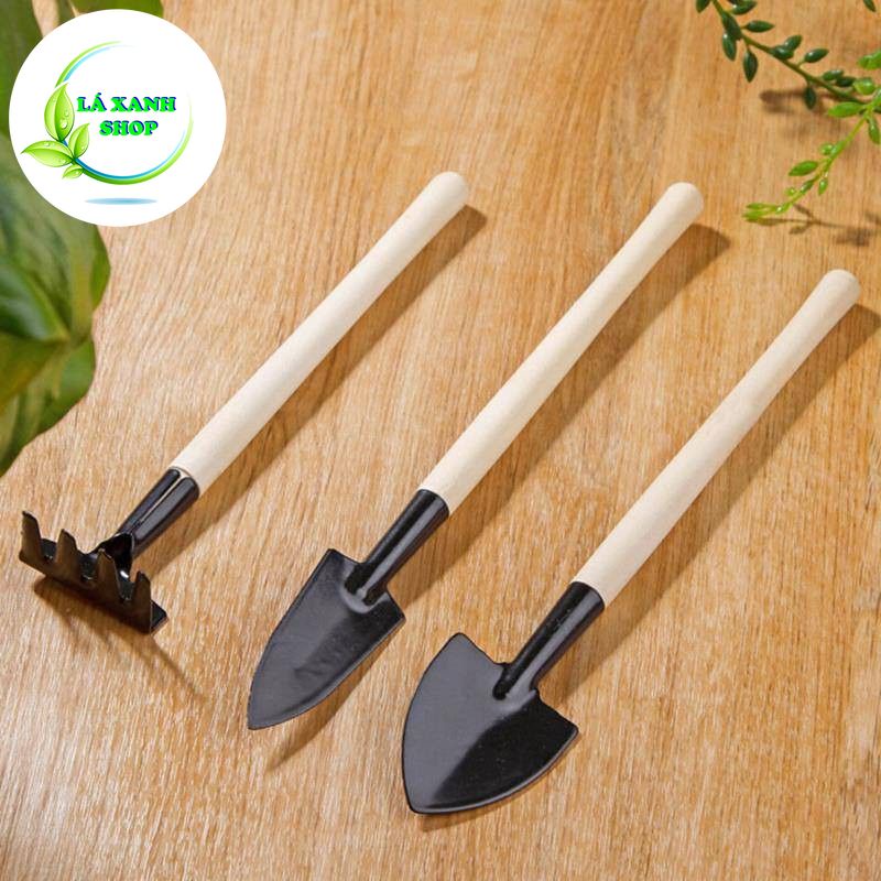 Bộ Cuốc Xẻng Mini Trồng Cây Cảnh - Dụng Cụ 3 Món Chăm Sóc Cây Cảnh Bonsai, Làm Vườn, Chăm Xương Rồng