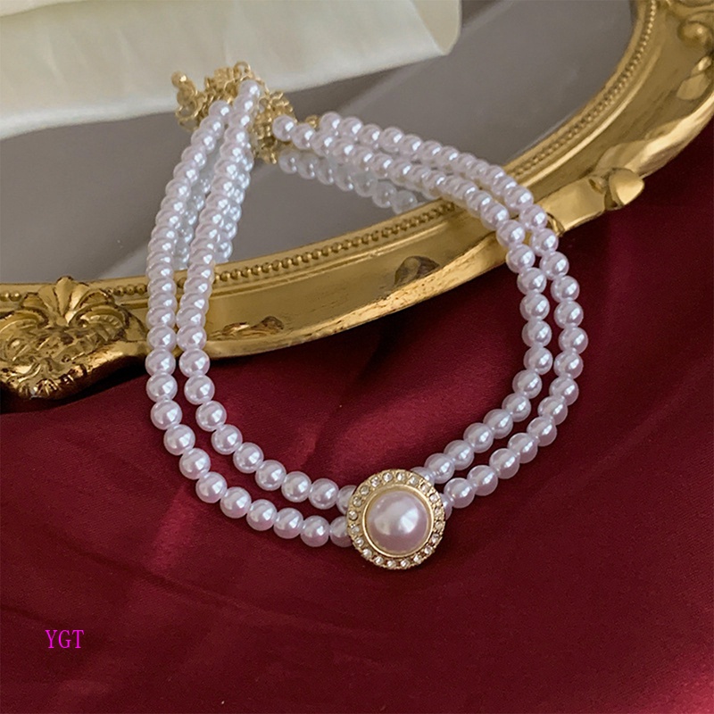 Ygt Vòng cổ Ngọc Trai Mặt Tròn Phong Cách Retro Cho Nữ