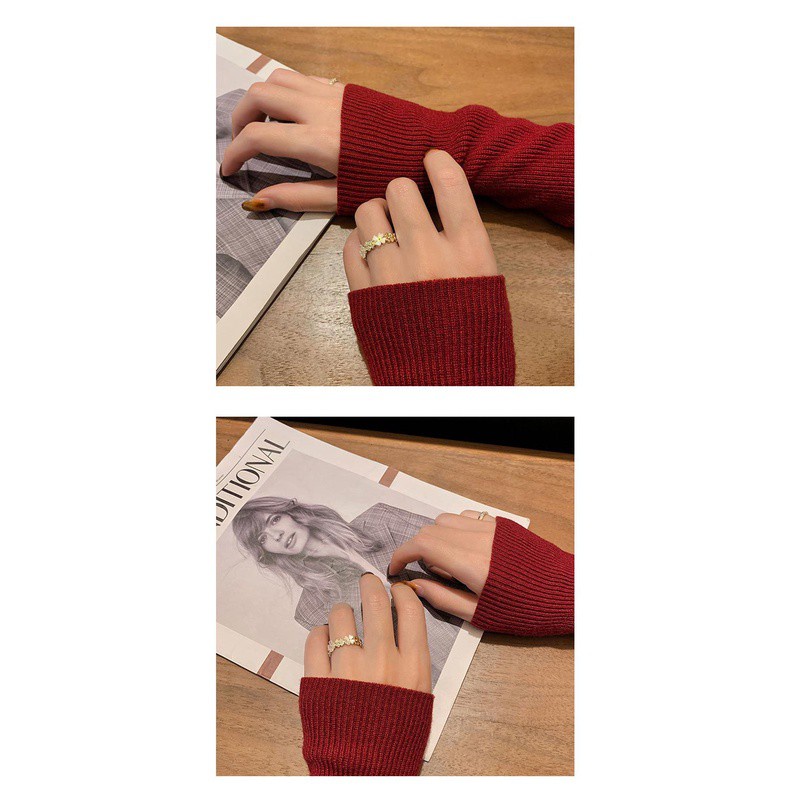 Nhẫn đeo tay hình hoa đính đá zircon phong cách Hàn Quốc sang trọng