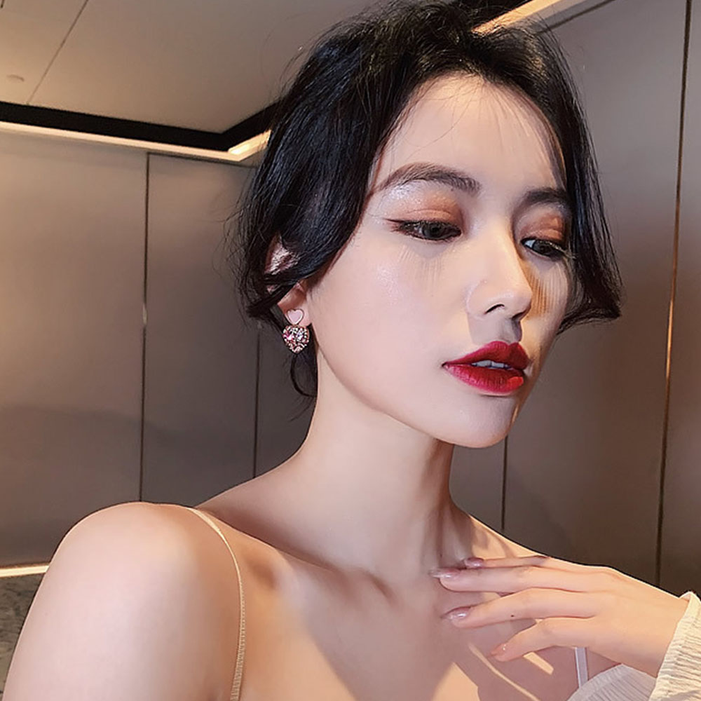 Bông Tai Bạc 925 Hình Trái Tim Phong Cách Hàn Quốc