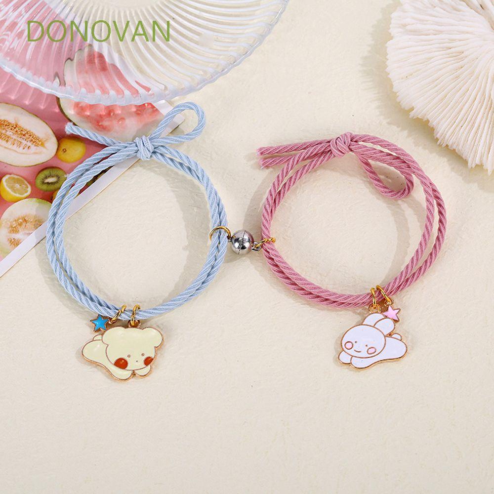 Set 2 cái vòng tay có nam châm gắn mặt hình thỏ hoa phong cách thời trang làm quà tặng cho cặp đôi