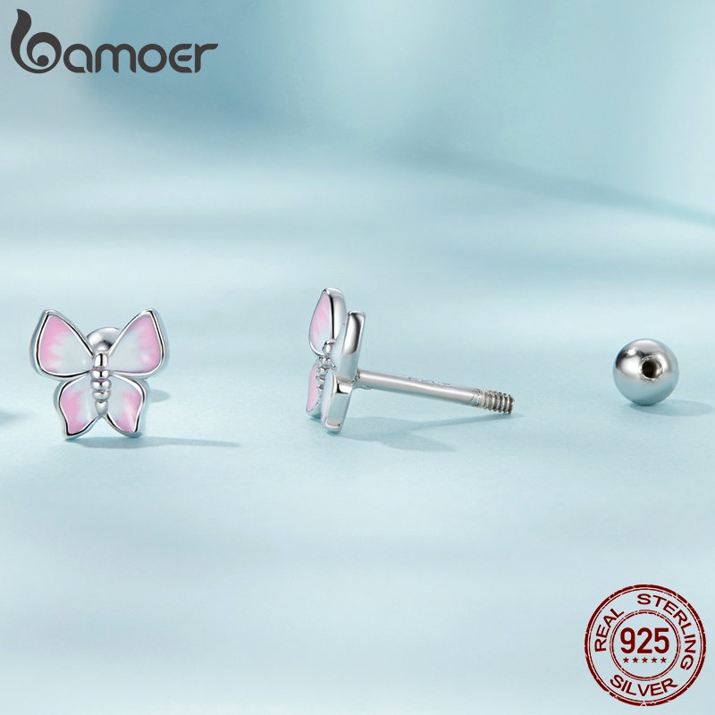 Bông tai BAMOER SCE1495 bạc 925 hình bướm đính đá dễ thương