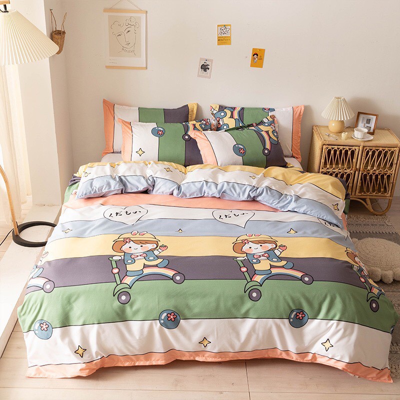 Bộ chăn ga Cotton Poly cô bé cầu vồng mẫu mới siêu xinh - Hàng nhập khẩu ( Có kèm ảnh thật )