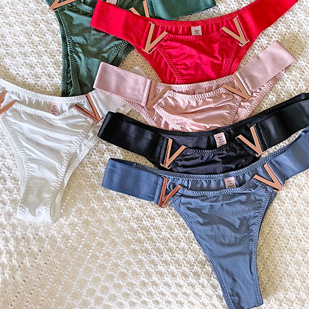Quần lót nữ lọt khe chữ V eo thấp bằng lụa lạnh co giãn thoáng khí nhiều màu tùy chọn