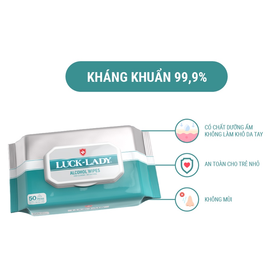 Combo 50 gói khăn ướt cồn 50 tờ/gói Luck Lady kháng khuẩn