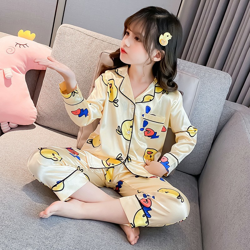 Bộ Đồ Ngủ Pijama Bé Gái Set Quần Áo Trẻ Em Mặc Nhà Lụa Satin Nhiều Màu Dài Tay 10-35kg - BPN05 - Babi mama