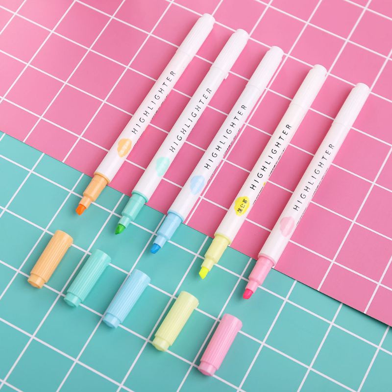 Shwnee 5pcs Eye Color Dual Double Head Highlighter Pen Marker Liquid Chalk Fluorescent Pencil Drawing Stationery