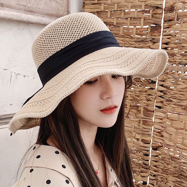 Mũ cói vành rộng cột nơ xinh cho bạn gái
