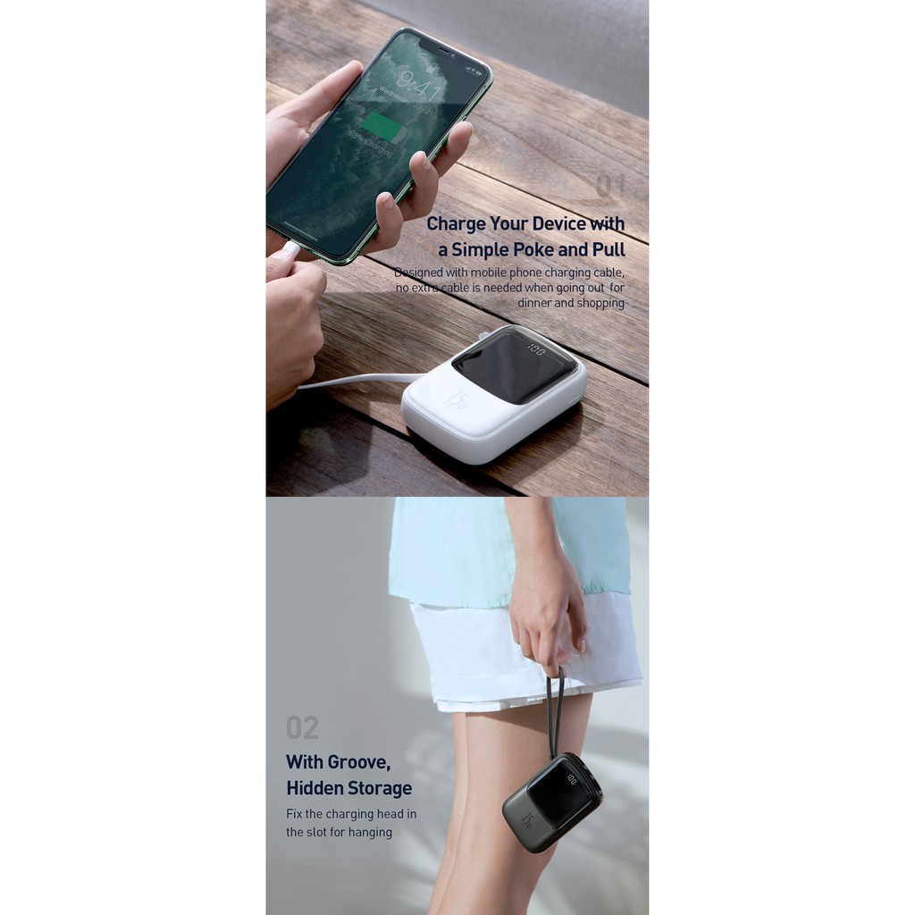 Pin dự phòng tích hợp cáp sạc Baseus Q Pow Digital Display 10,000mAh