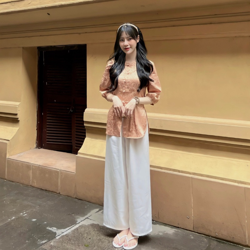 Bộ Đi Lễ Chùa Nữ - Đồ Lam Đi Chùa Bộ Lụa Tay Bồng Cao Cấp Chất Mềm Mịn Mặc Cực Thoải Mái Duyên Dáng