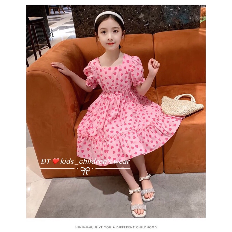 Váy babydoll cho bé họa tiết trái tim siêu kute (M9)