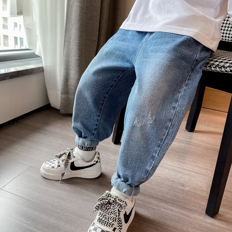 Quần Jean Dài Dáng Rộng Thoải Mái Thời Trang 2022 Cho Bé Trai 3-15 Tuổi 110-160