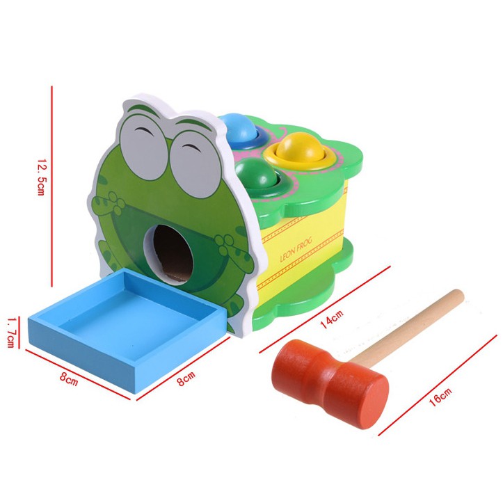 Đồ chơi đập banh đập bóng hình con ếch ộp màu xanh bằng gỗ đồ chơi giáo dục, giải trí cho bé