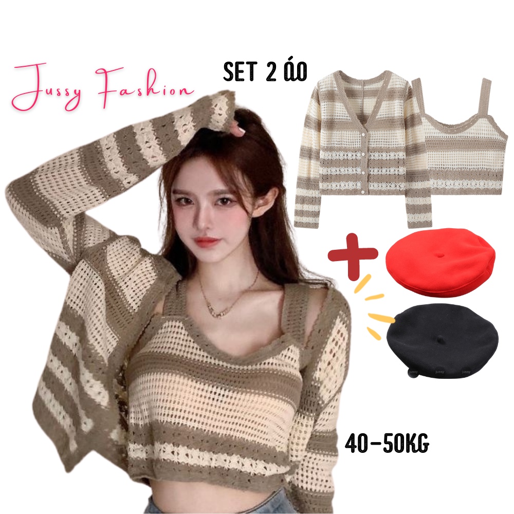 Set áo len lưới Juss Official Chất Lưới Đan Chắc Chắn Gồm áo khoác và áo 2 dây bên trong siêu xinh