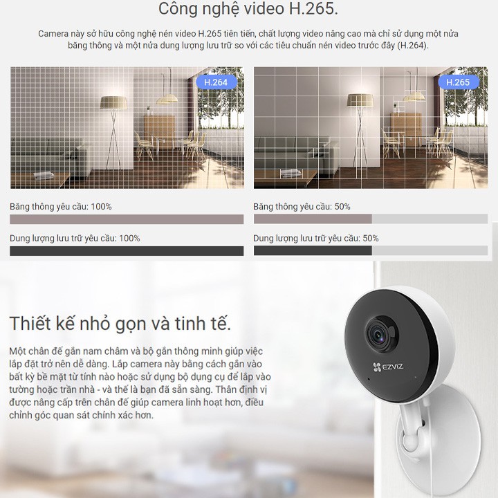 Camera Wifi Mini Ezviz CS-C1C-B 1080P Chuẩn Nén H265 Đàm Thoại 2 Chiều Tích Hợp Chế Độ Nhà Thông Minh