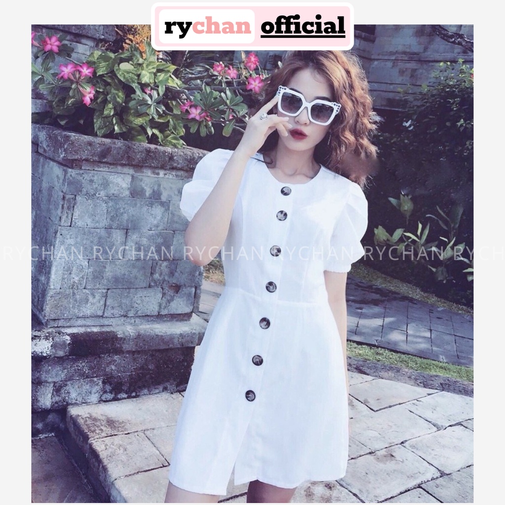 DX920 - Đầm Xòe Đi Du Lịch Đi Chơi Chữ A Tay Phồng Đầm Sơ Mi Trắng Đầm Tay Phồng