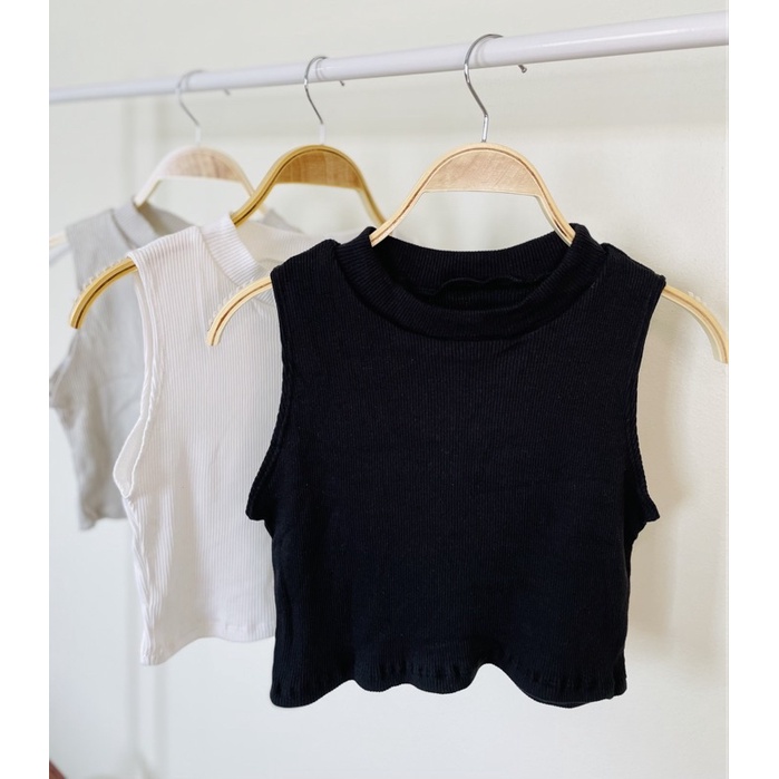 [Mới] Crop Top Boat Neck (Trắng Xám Đen)