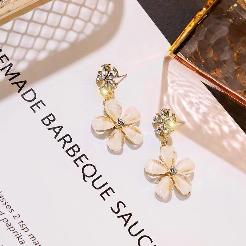 Khuyên tai HOA ĐÁ CAM bông tai thời trang nữ đính đá sang trọng