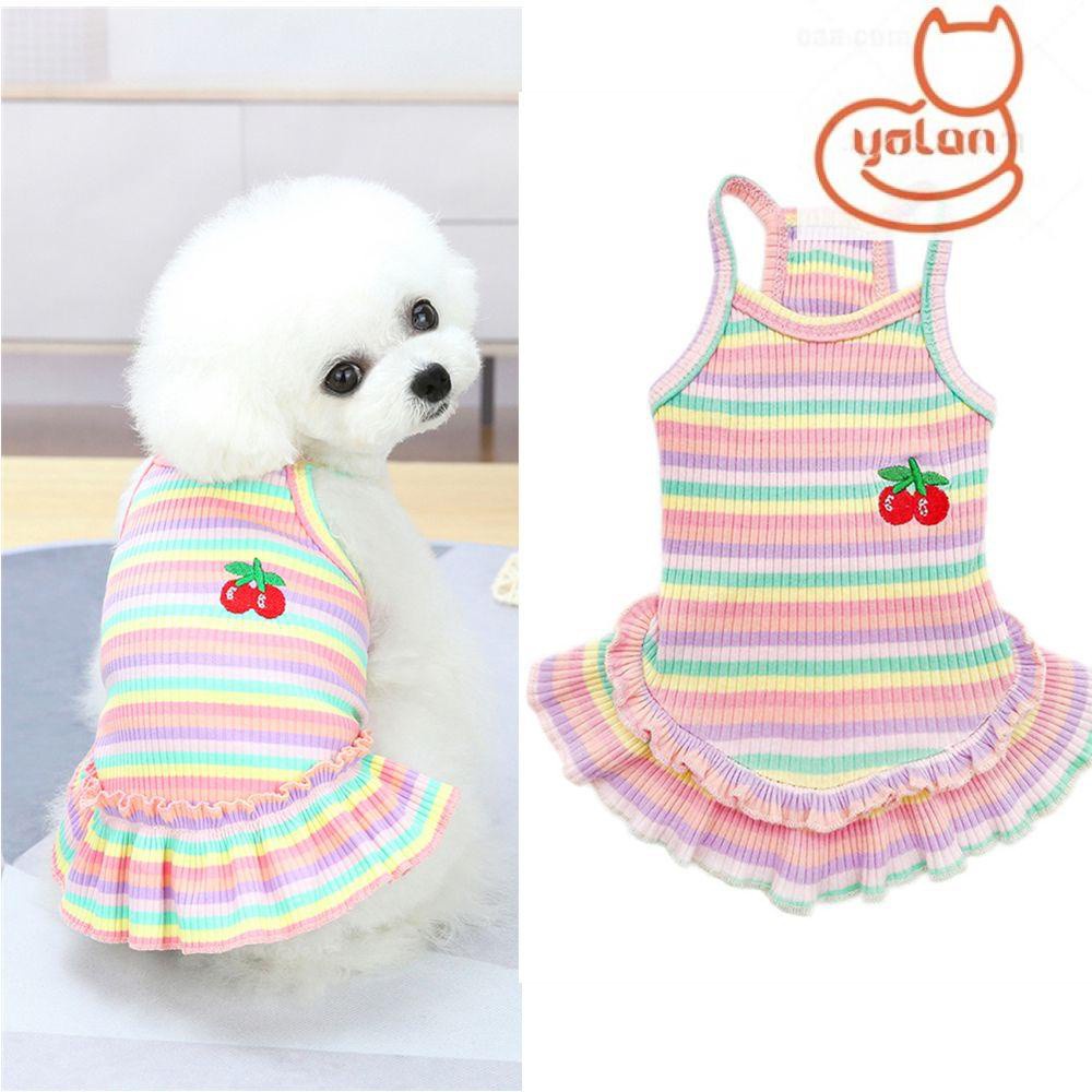 Đầm công chúa không tay bằng cotton họa tiết cầu vồng cherry phối ren dành cho thú cưng nhỏ vừa dễ thương