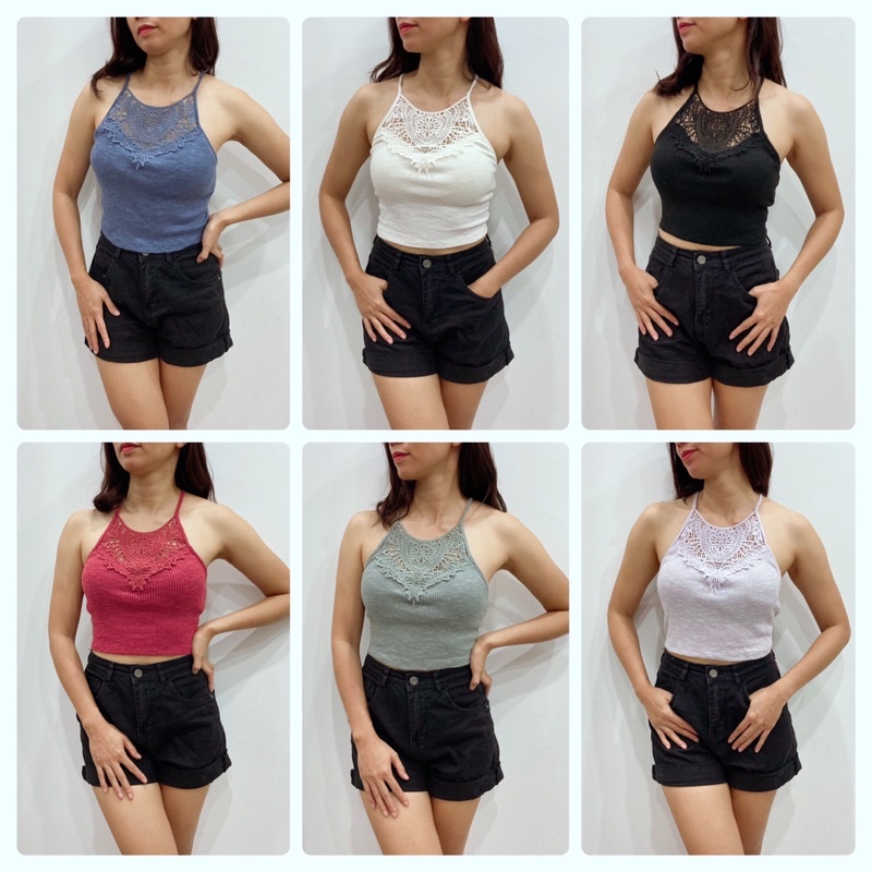 [Nhiều Mầu] Áo Yếm Croptop Sẵn Mút Ngực Dây Áo Điều Chỉnh Hàng Xuất Xịn