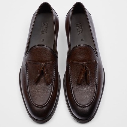 Giày lười da nâu đậm Zara authentic TASSEL
