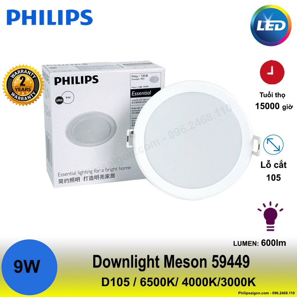 Đèn Downlight Led Philips  âm trần Meson 59449 9W D105