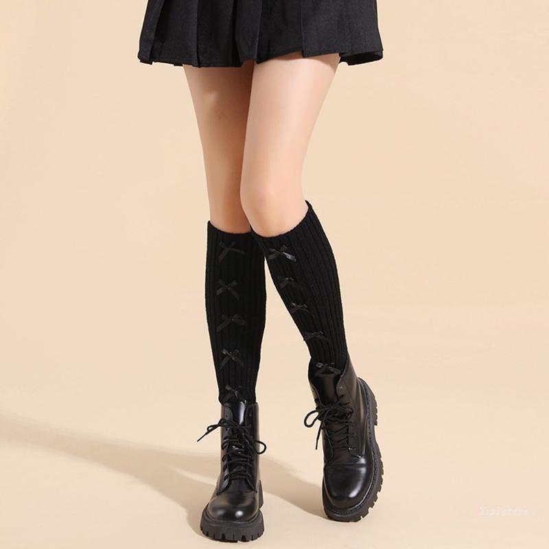 Xixi Vớ Dệt Kim Mini Giữ Ấm Chân Gắn Nơ Phong Cách Harajuku Lolita Mùa Đông Cho Nữ