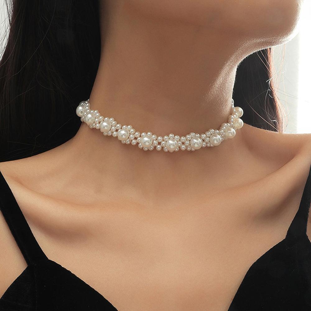 LILYES Vòng cổ Hoa Đính Hạt Giả Ngọc Trai