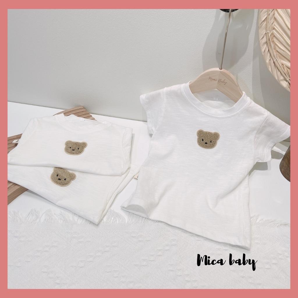 Áo cotton cho bé, áo cộc tay đính gấu thêu dễ thương cho bé Mica baby QA30