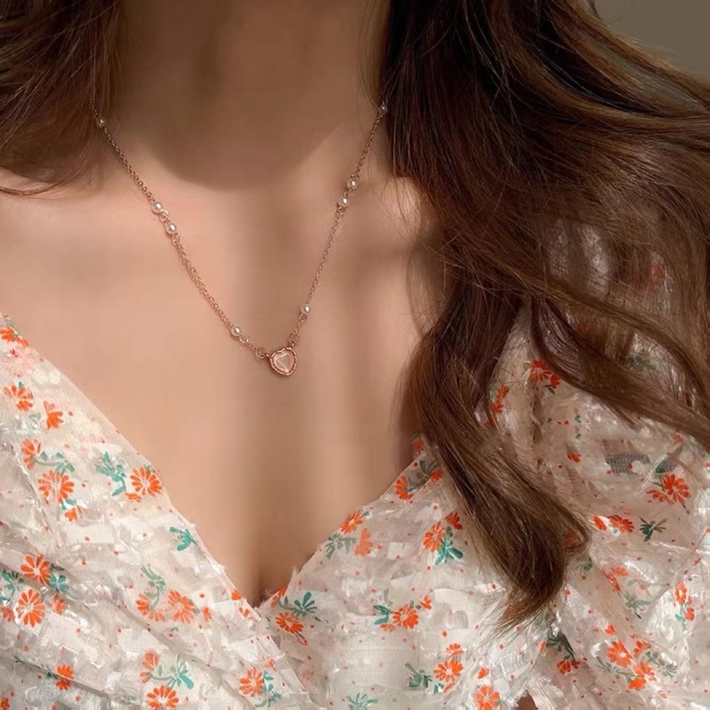 Dây Chuyền Mặt Trái Tim Đính Đá Opal Phong Cách Thời Trang Sang Trọng Dành Cho Nữ