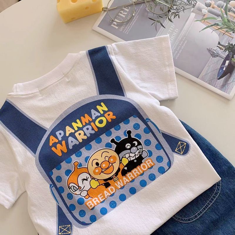 Áo Thun Cotton Tay Ngắn In Họa Tiết Anpanman Dễ Thương Dành Cho Bé Trai