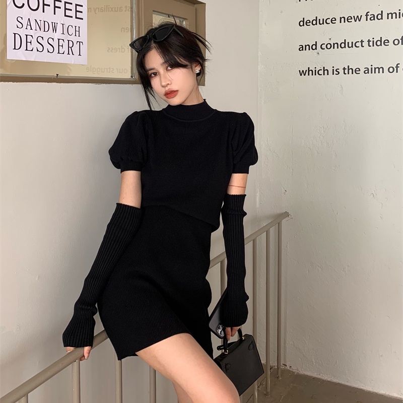 Đầm Dệt Kim Ôm Dáng Phong Cách Đường Phố Hàn Quốc Cho Nữ